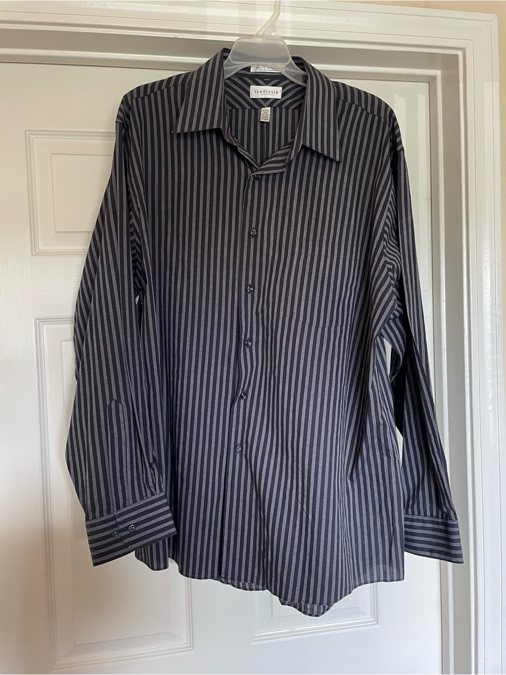 Van Heusen Men’s Black and Gray Vertical Stripe Dress Shirt
